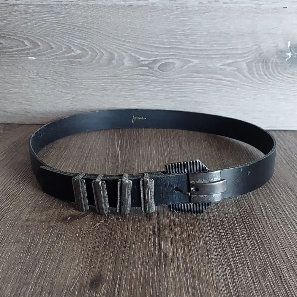 Jamie Black Leather Belt Pewter Buckle Size 36